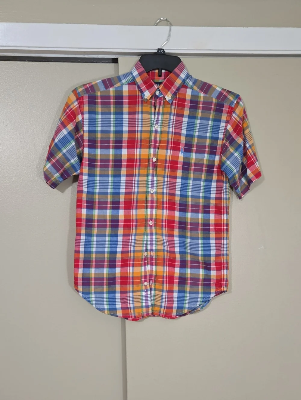 Ralph Lauren Boys  Multicolor Plaid Short‑Sleeve Button‑Down Shirt Size Large